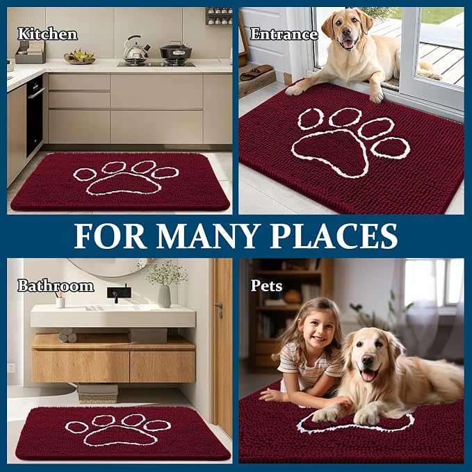 OLANLY Dog Door Mat for Muddy Paws 47x17, Paw Print Design Chenille Mud Mat | - Image 8