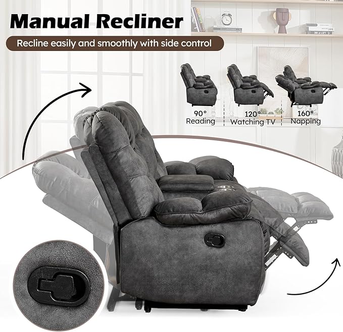 HAOMARKETS Manual Reclining Loveseat Sofa Set of 2 - Image 3