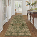 3x10 Green Retro Floral Washable Runner Rug by HUGEAR