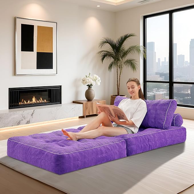 HABUTWAY Folding Sofa Bed, Convertible Sleeper Chair Bed w/Dual-Pillow & Handle - Image 4