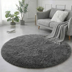 Amdrebio Grey Furry Big Round Area Rug 6Ft - Image 4