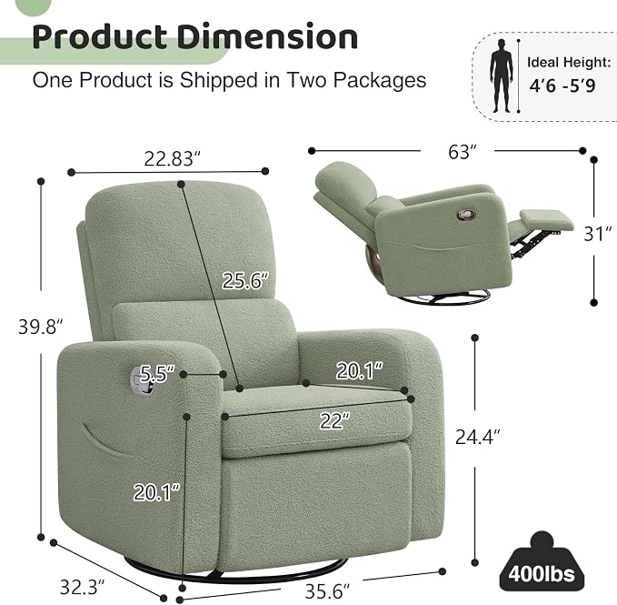 Swivel Rocker Recliner, Oversized Manual Boucle Nursery Glider Rocking Recliner - Image 2