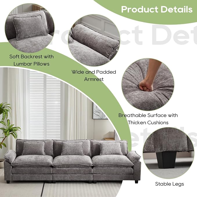 Oprisen 120" Modular Sectional Sofa, Comfy Cloud Couch Sectional Sofa, Chenille - Image 6