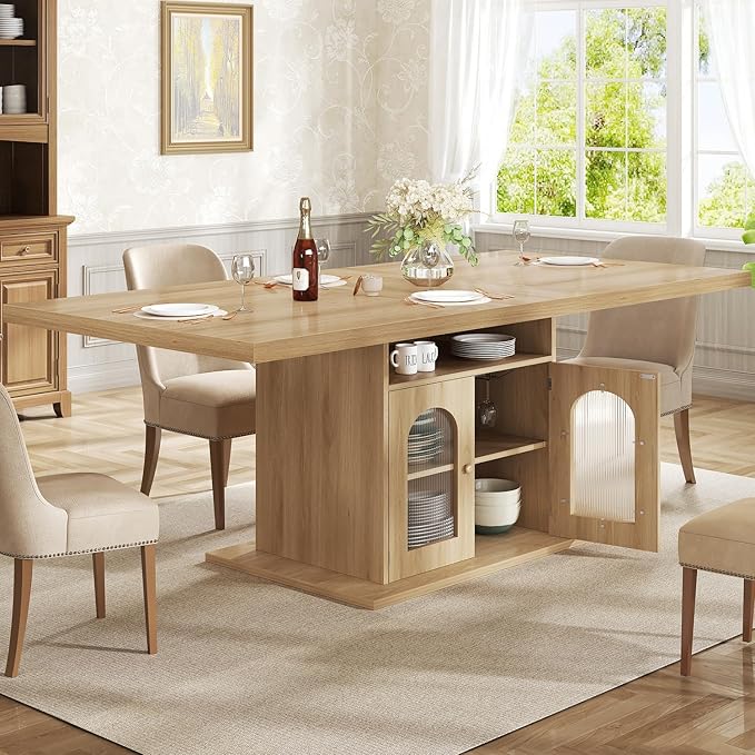 HSH Dining Table for 4–6, 63 Inch Wood Farmhouse Kitchen Table by HOMESWEETHOME