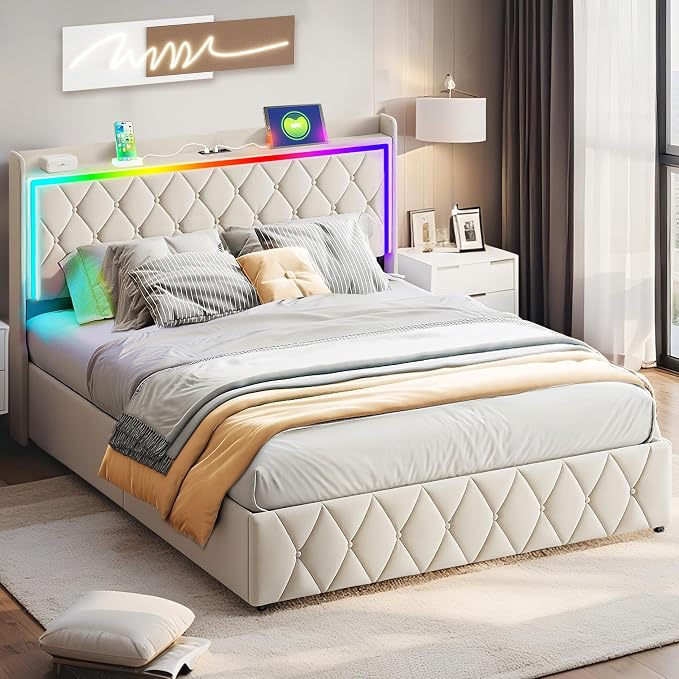 Modern Multi-Color LED Light Queen Bed Frame - Image 4