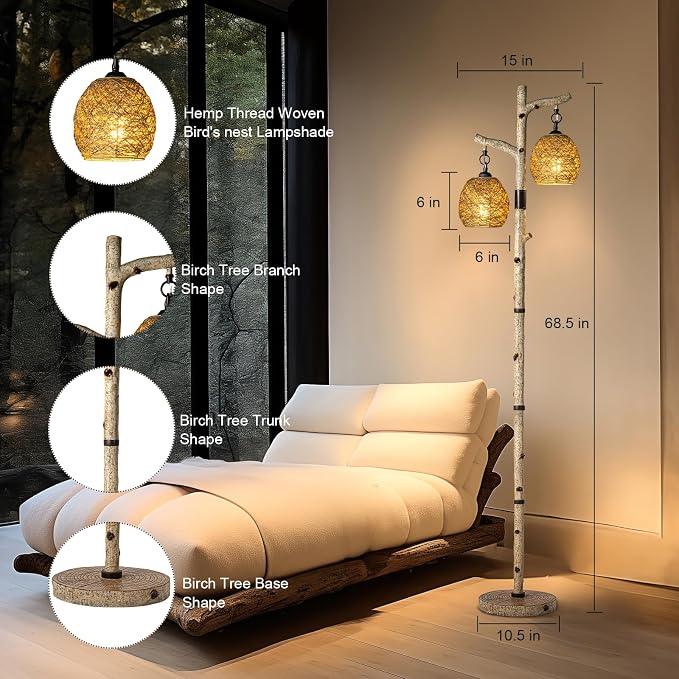 Scenekoy 68.5" Rustic Farmhouse Remote Control Switch Birch Tree Floor lamp - Image 3