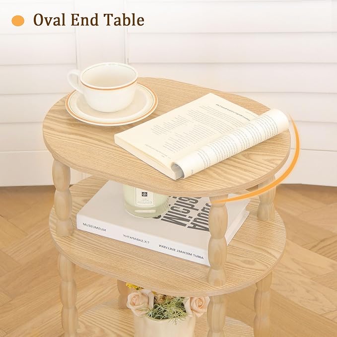 MaxSmeo End Table with Charging Station, Small Oval Side Table - Image 7