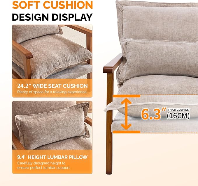 VINGLI Mid-Century Modern Cloud Accent Armchair - Image 7