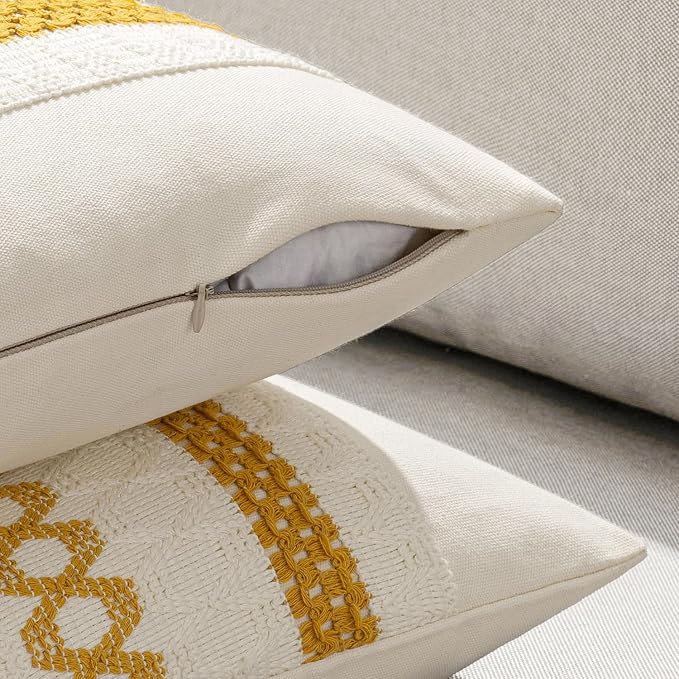 MIULEE Set of 2 Mustard Yellow Boho Decorative Pillow Covers 20x20 Inch | Fall - Image 5