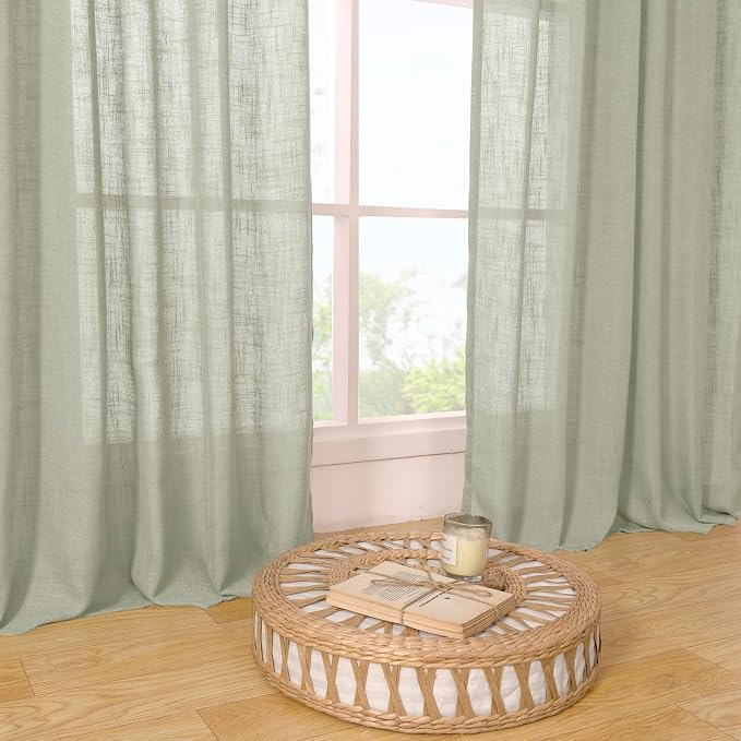 Sage Grey Semi Sheer Linen Curtains 63 Inch - Image 9