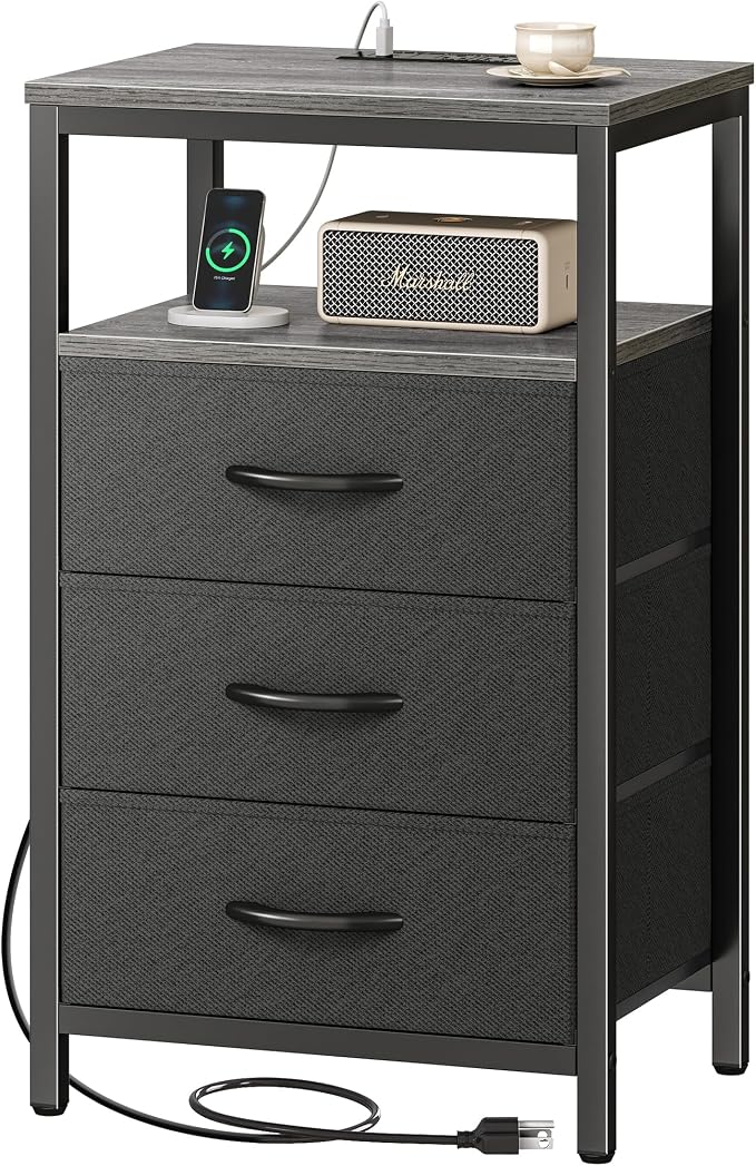 Huuger Nightstand with Charging Station, 27.6 Inch End Table Bedside Table with - Image 9