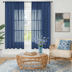 BGment Navy Blue Linen Curtains 63 Inch Length - Image 2