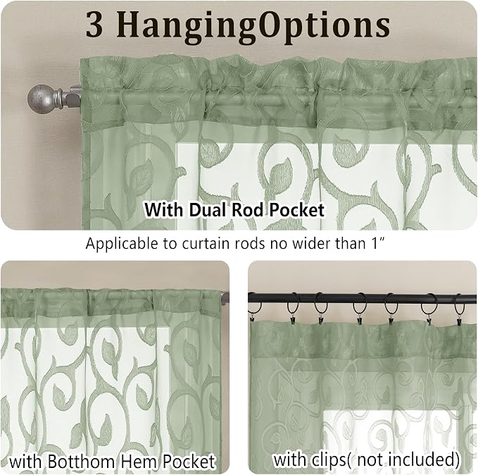 Furman Cafe Curtains 30 Inch Length 2 Panels Set, Elegant Geometric Jacquard - Image 4