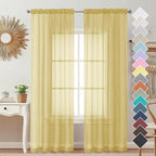 Mustard Yellow Sheer Curtains 96 Inches Long 2 Panels, Solid Lightweight & Airy by OVZME