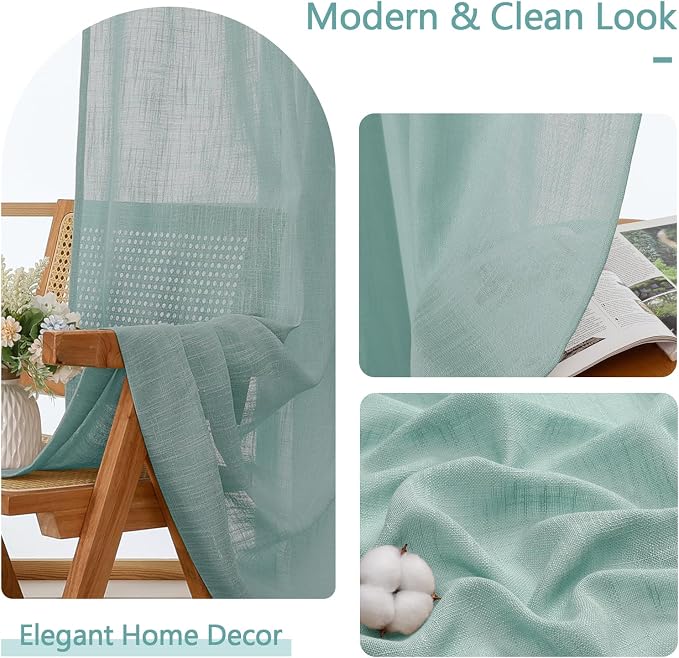 Chyhomenyc Aqua Green Semi Sheer Curtains 84 Inches Long 2 Panels Set, Light - Image 3