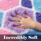 Checkered 6x9 Area Rugs for Living Room, Fluffy Purple Rainbow Girls Rug | Soft - Image 2