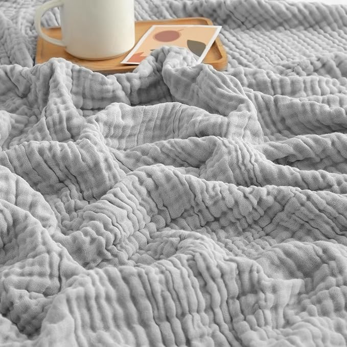 EMME Muslin Blankets for Adults Grey Small Blanket 40" x 50" | Throw Blanket by EMME