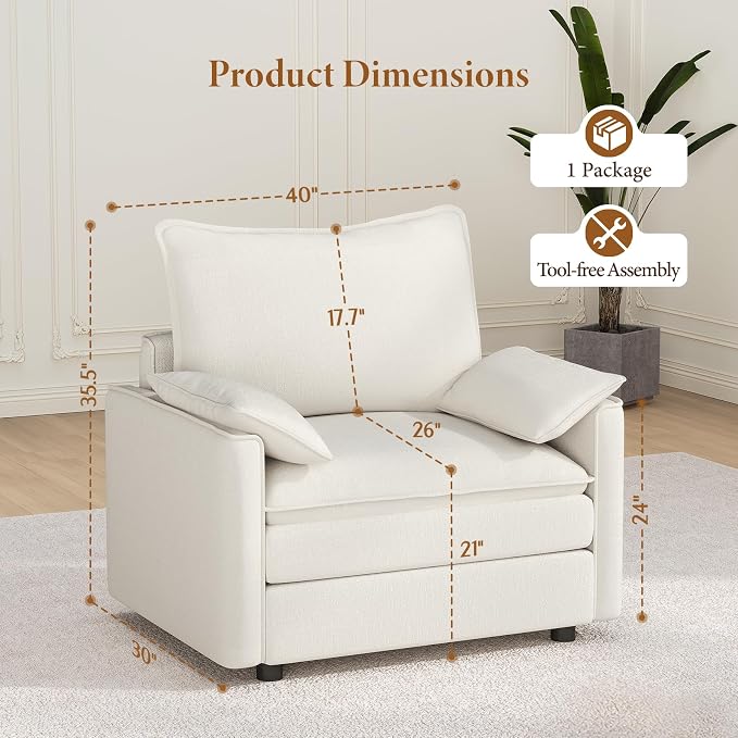 Vesgantti 40" Single Seat Sofa, Comfy Cloud Couch Deep Seat Upholstered Couch - Image 2