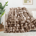 Luxury 1000GSM Faux Rabbit Fur Throw Blanket, Super Heavy Warm Cozy Brown - Image 5