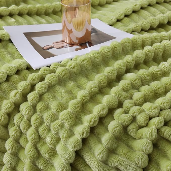 Moss Green Throw Blanket for Couch Sofa 50x60 inches Striped Design | Fleece - Image 5
