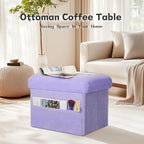 Small Ottoman with Storage, Folding Soft Fur Storage Foot Rest Stool with - Image 4