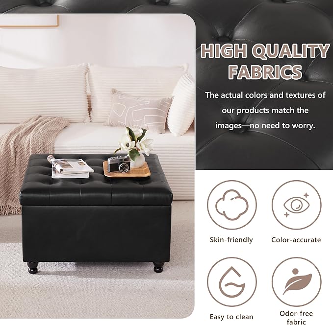 Weture Large Square Storage Ottoman Coffee Table, Oversized Square Ottoman - Image 6