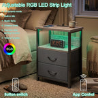Fixwal Night Stand with Charging Station, LED Nightstand with U-S-B Ports and - Image 4