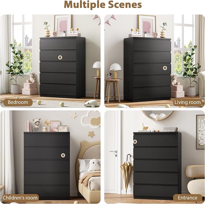 Jocoevol Black 5 Drawer Dresser - Image 9