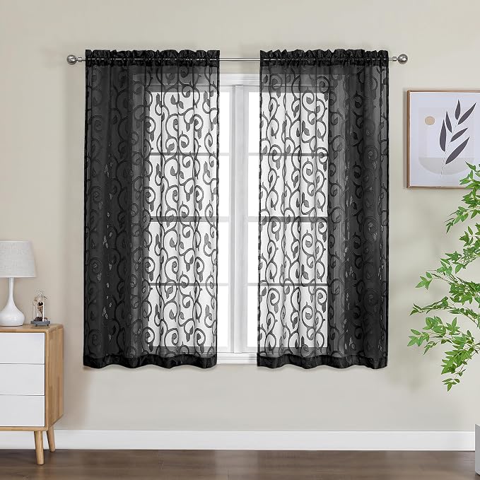 Furman Sheer White Curtains, 45 Inch Length 2 Panels Set, Airy Jacquard Clip - Image 2