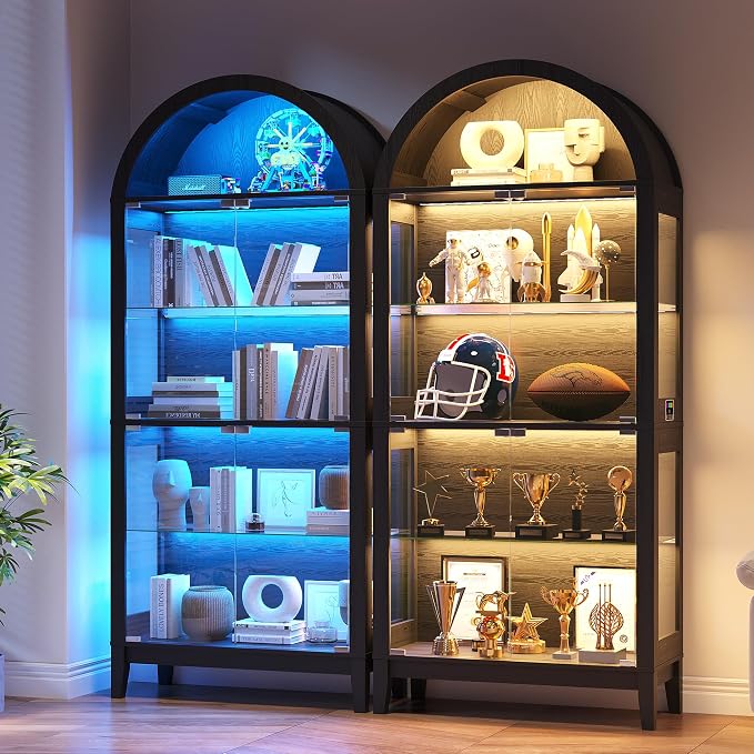 HNEBC 69" Display Case with RGB Lights, Arched 5-Tier Tempered Glass Display - Image 6