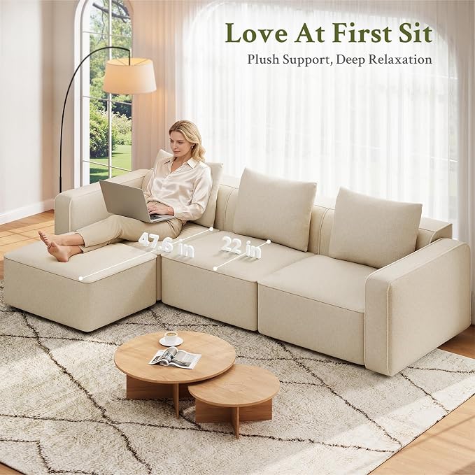 Welzona 103" Modular Sectional Sofa, Minimalist Comfy Cloud Couch Sectional - Image 4