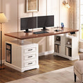 SEDETA Farmhouse Electric Standing Desk, Storage Shelves, Power Outlets by SEDETA