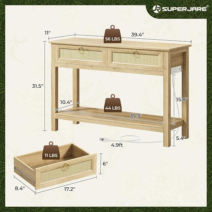 SUPERJARE Rattan Console Sofa Table - Image 2