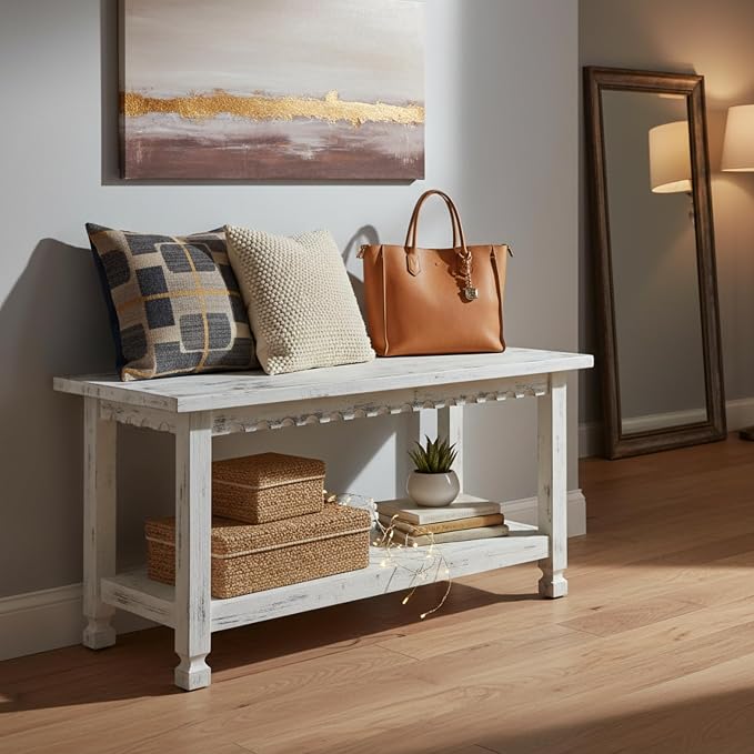 Country Cottage 36-Inch Farmhouse Entryway Bench - Image 2