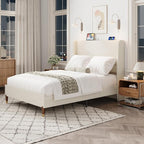 MALOL Full Size Bed Frame with Upholstered Headboard, Linen Fabric Platform Bed - Image 8