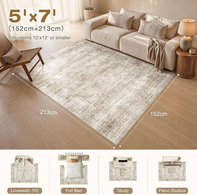 cotiled Boho 5x7 Area Rugs for Living Room: Soft Moroccan Washable Rug | Solve - Image 2
