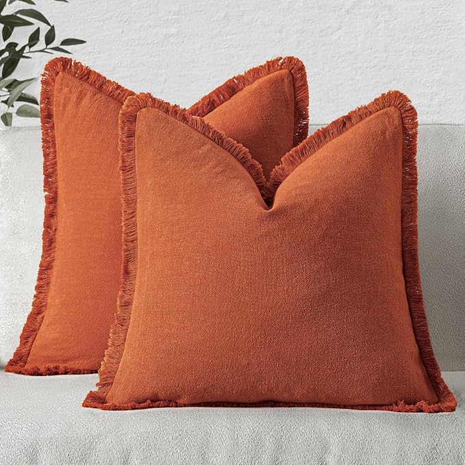MIULEE Linen Decorative Fall Euro Throw Pillow Covers Burnt Orange 22x22 | Set - Image 9