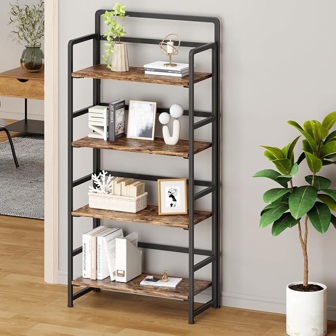 No Assembly Folding Bookshelf, 4 Tiers Collapsible Book Shelf - Image 4