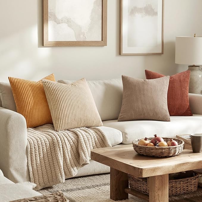 MIULEE Fall Corduroy Decorative Throw Pillow Covers Terracotta 18x18 | Set of 4 - Image 3