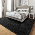 4x6 Ft Fluffy Bedroom Rugs Black Neutral Living Room Area Rug Shaggy Carpet | - Image 5