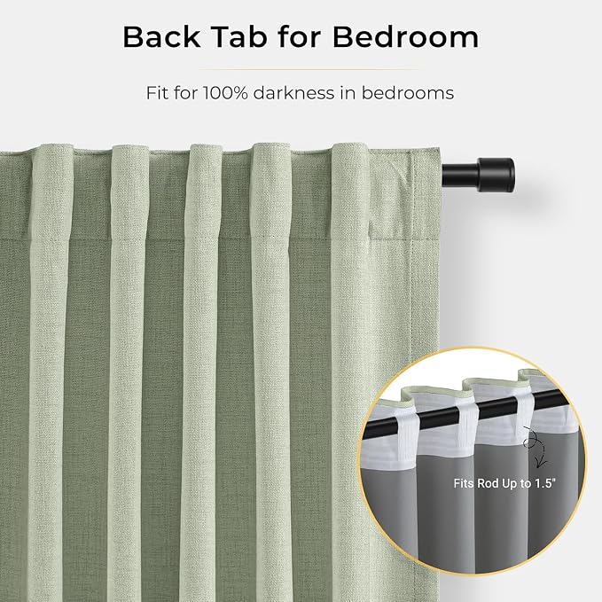 INOVADAY Sage Green Curtains 100% Blackout Curtains - Image 6