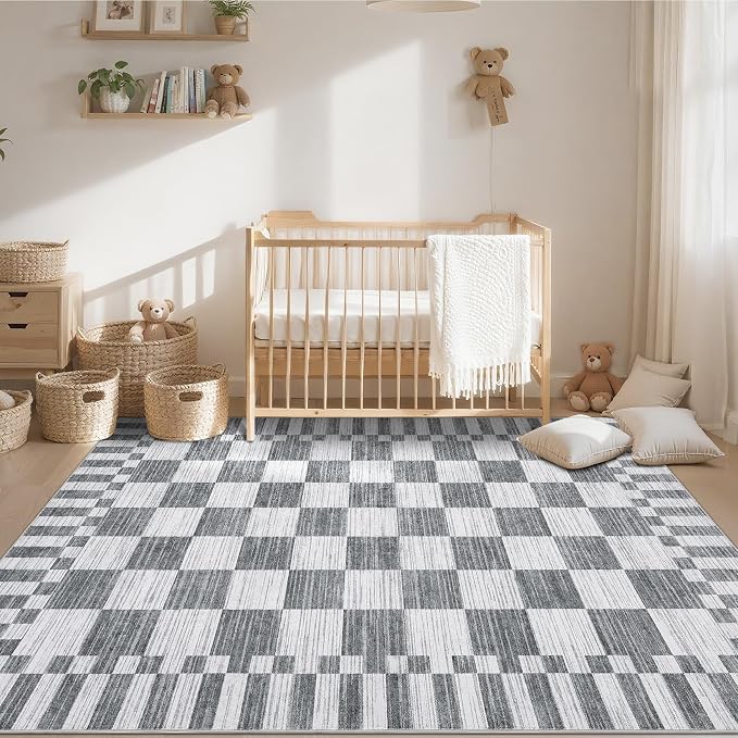 GarveeHome Grey Checkered Rug 5x7 Area Rugs Washable Living Room 5x7 Rug | - Image 3