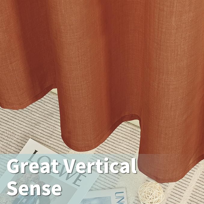 95 Inch Long Terracotta Linen Sheer Curtains - Image 6