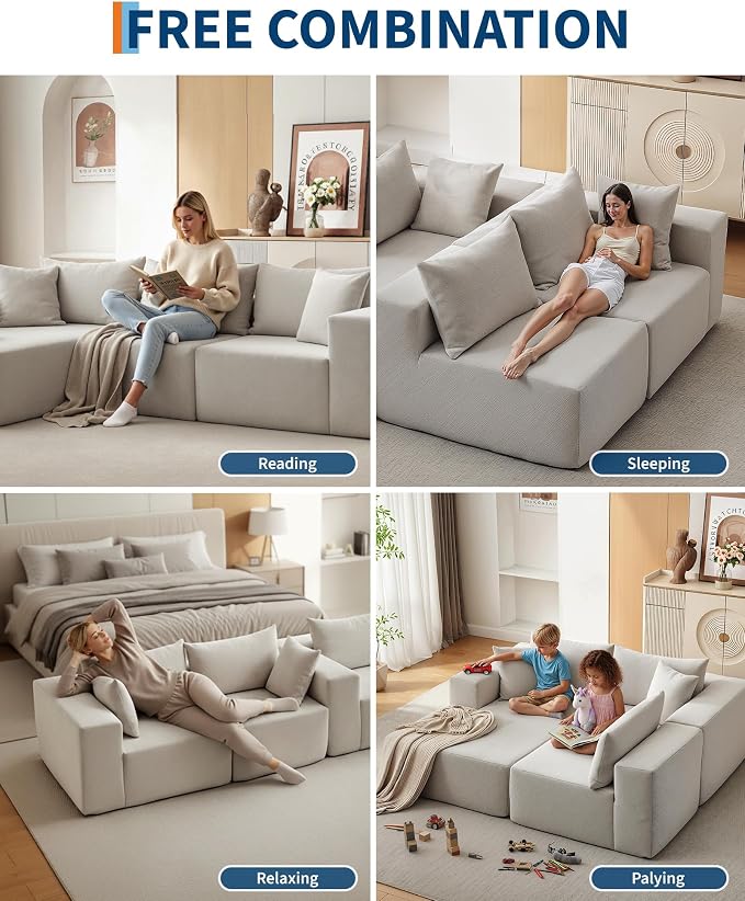 Corduroy Modular L Shape Sofa, Cloud Feel Compressed Sectional Couch - Image 2