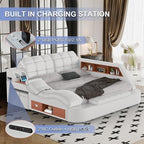 Luxury Smart King Bed Frame, Leather Headboard/Strong Wooden Slats - Image 4