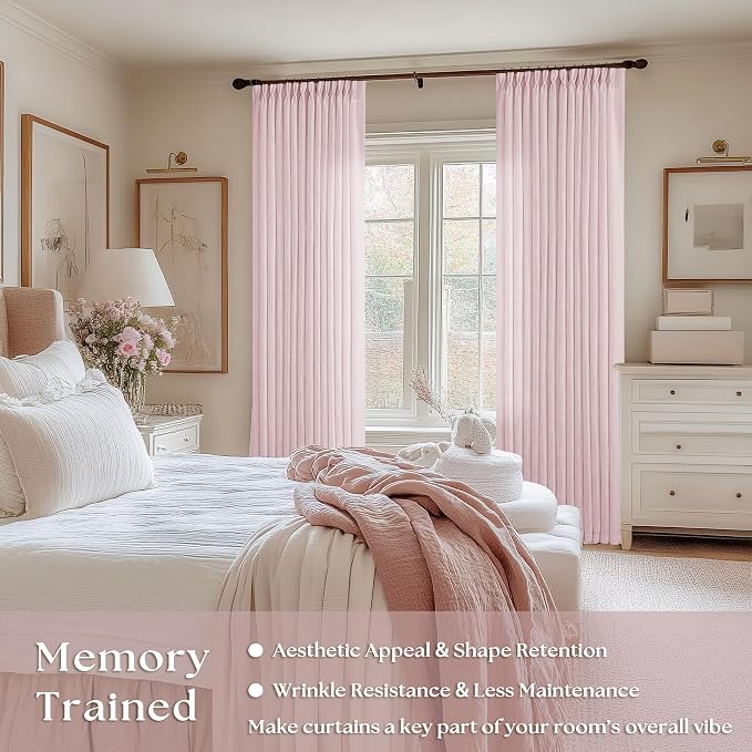 Light Pink Linen Pinch Pleat Curtains 90 Inch Length 2 Panels Set 40x90 | - Image 2