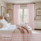 80 Inch Light Pink Pinch Pleated Semi Sheer Curtains 40x80 2 Panels Set | - Image 2