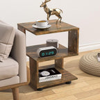 BROWN-BROWN Nightstand, Japanese Tatami Style Small End Table, 2 Tiers Sofa - Image 7