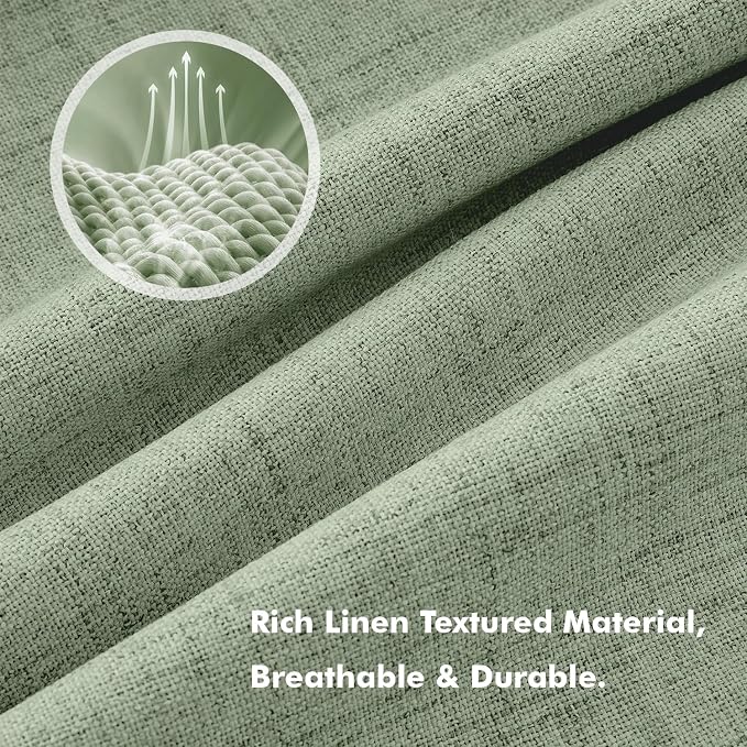 MIULEE 100% Blackout Linen Curtains 42 x 96 Inch Sage Green 2 Panels | Thermal - Image 3