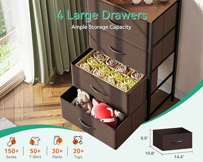 AODK Dresser for Bedroom with 4 Storage Drawers, Small Dressers Chest of - Image 4